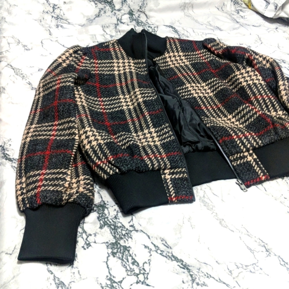Express x negin mirsalehi plaid bomber jacket